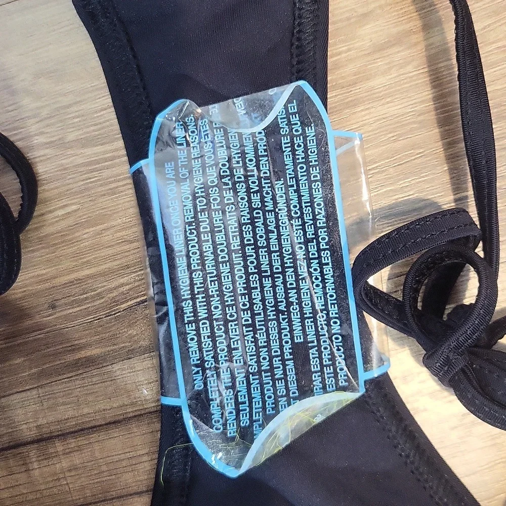 ASOS Black Red Strappy Hook & Eye Triangle Bikini Top & Back Seam String Bottom - Picture 13 of 14